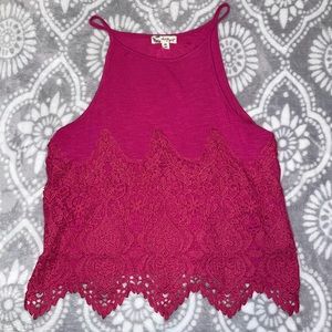 About A Girl Halter Lace Trim Tank Top
